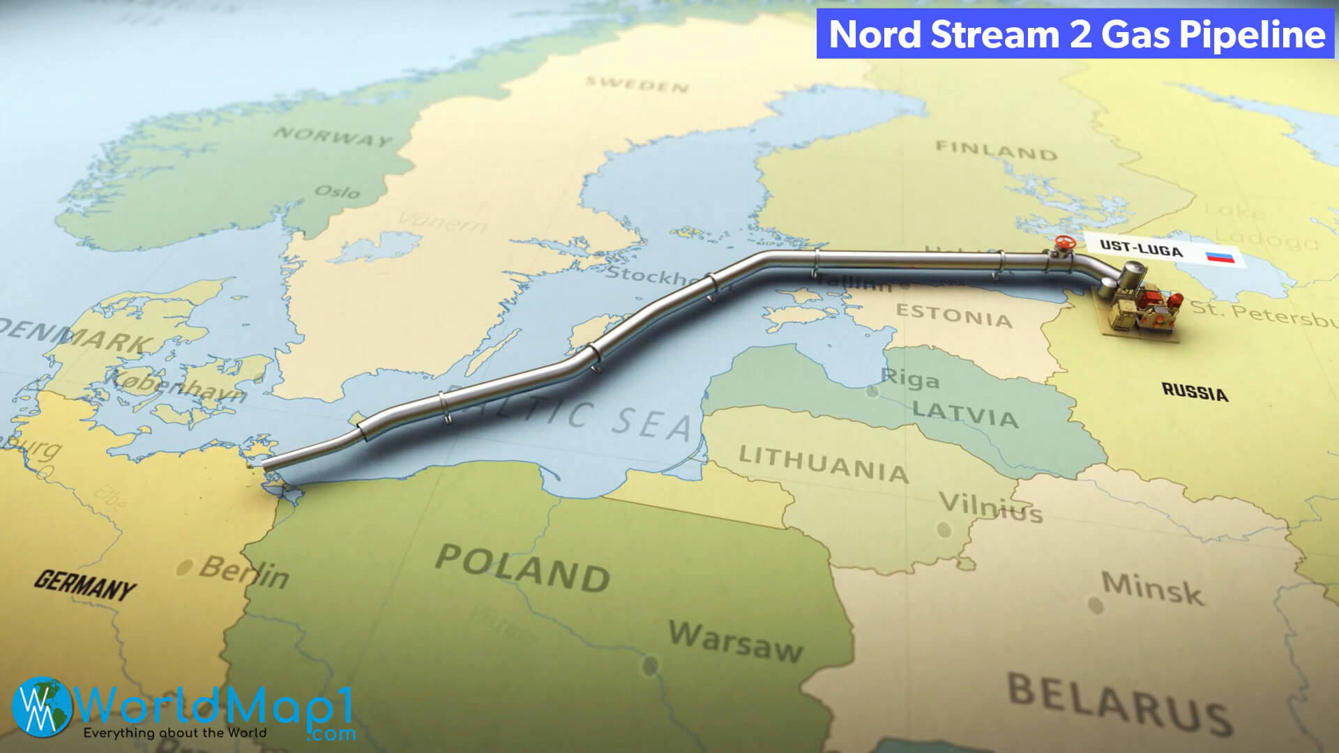 Karte der Gaspipeline Nord Stream 2